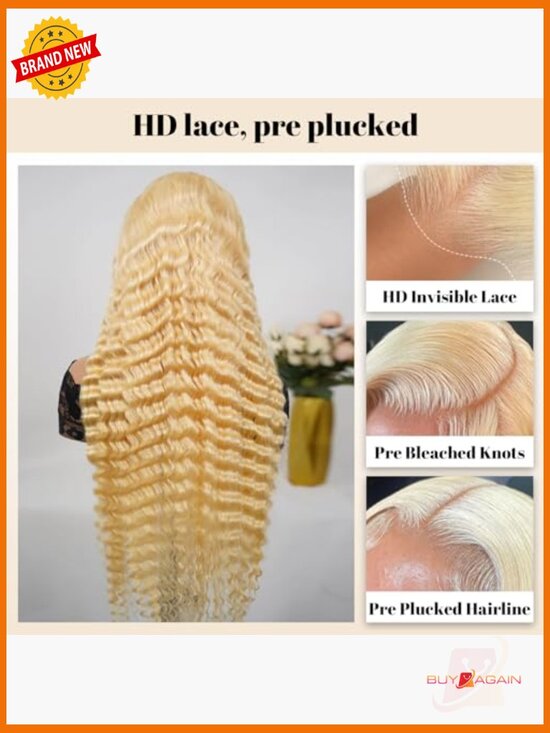 Human Hair Lace Front Wig 30 Inch Deep Wave 200% Density Pre Plucked main image 4